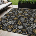 5 X 8 Black Gold And Gray Snowflake Washable Indoor Outdoor Area Rug