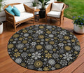 8 Black Gold And Gray Round Snowflake Washable Indoor Outdoor Area Rug