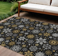 9 X 12 Black Gold And Gray Snowflake Washable Indoor Outdoor Area Rug