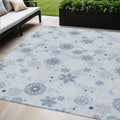 5 X 8 Sky Blue Navy Blue And Ivory Snowflake Washable Indoor Outdoor Area Rug