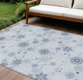 9 X 12 Sky Blue Navy Blue And Ivory Snowflake Washable Indoor Outdoor Area Rug