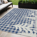5 X 8 Blue Ivory And Gray Plaid Washable Indoor Outdoor Area Rug