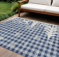 8 X 10 Blue Ivory And Gray Plaid Washable Indoor Outdoor Area Rug