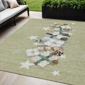 5 X 8 Artichoke Green Beige Ivory And Taupe Presents Washable Indoor Outdoor Area Rug