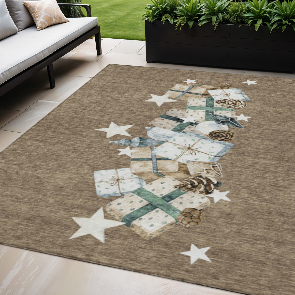 5 X 8 Brown Beige Ivory And Taupe Presents Washable Indoor Outdoor Area Rug