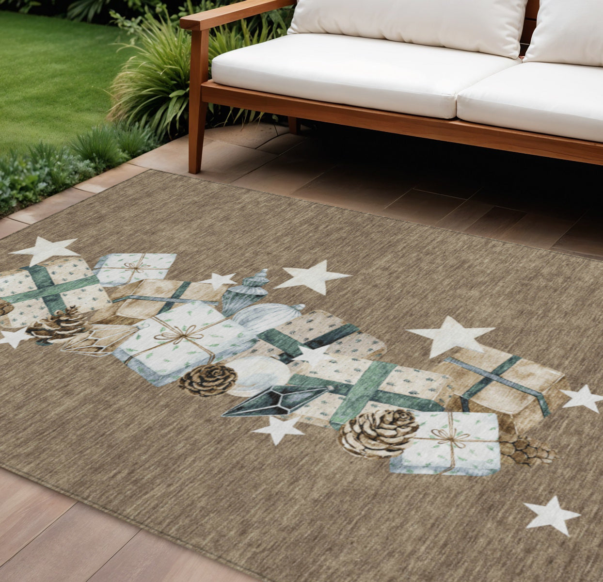 10 X 14 Brown Beige Ivory And Taupe Presents Washable Indoor Outdoor Area Rug