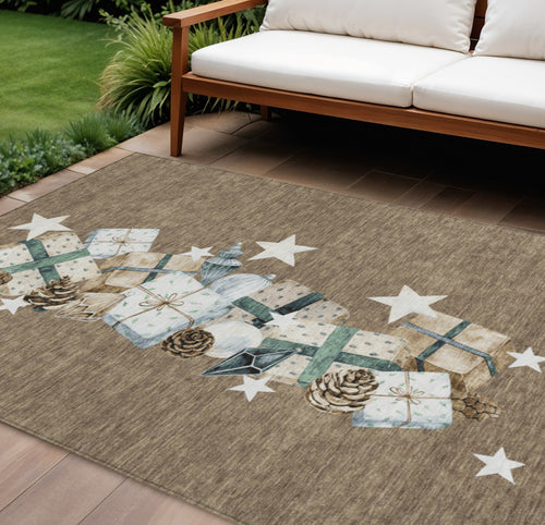 10 X 14 Brown Beige Ivory And Taupe Presents Washable Indoor Outdoor Area Rug