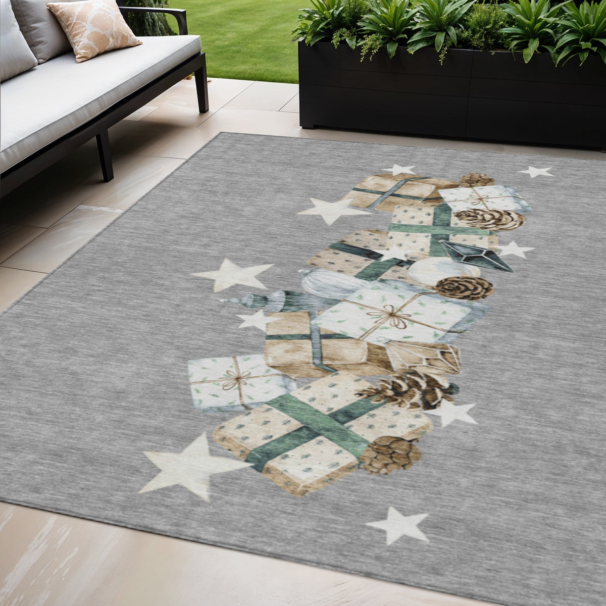 5 X 8 Gray Beige Ivory And Taupe Presents Washable Indoor Outdoor Area Rug