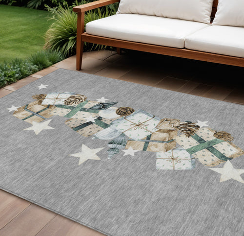 10 X 14 Gray Beige Ivory And Taupe Presents Washable Indoor Outdoor Area Rug