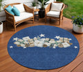 8 Navy Blue Beige Ivory And Taupe Round Presents Washable Indoor Outdoor Area Rug