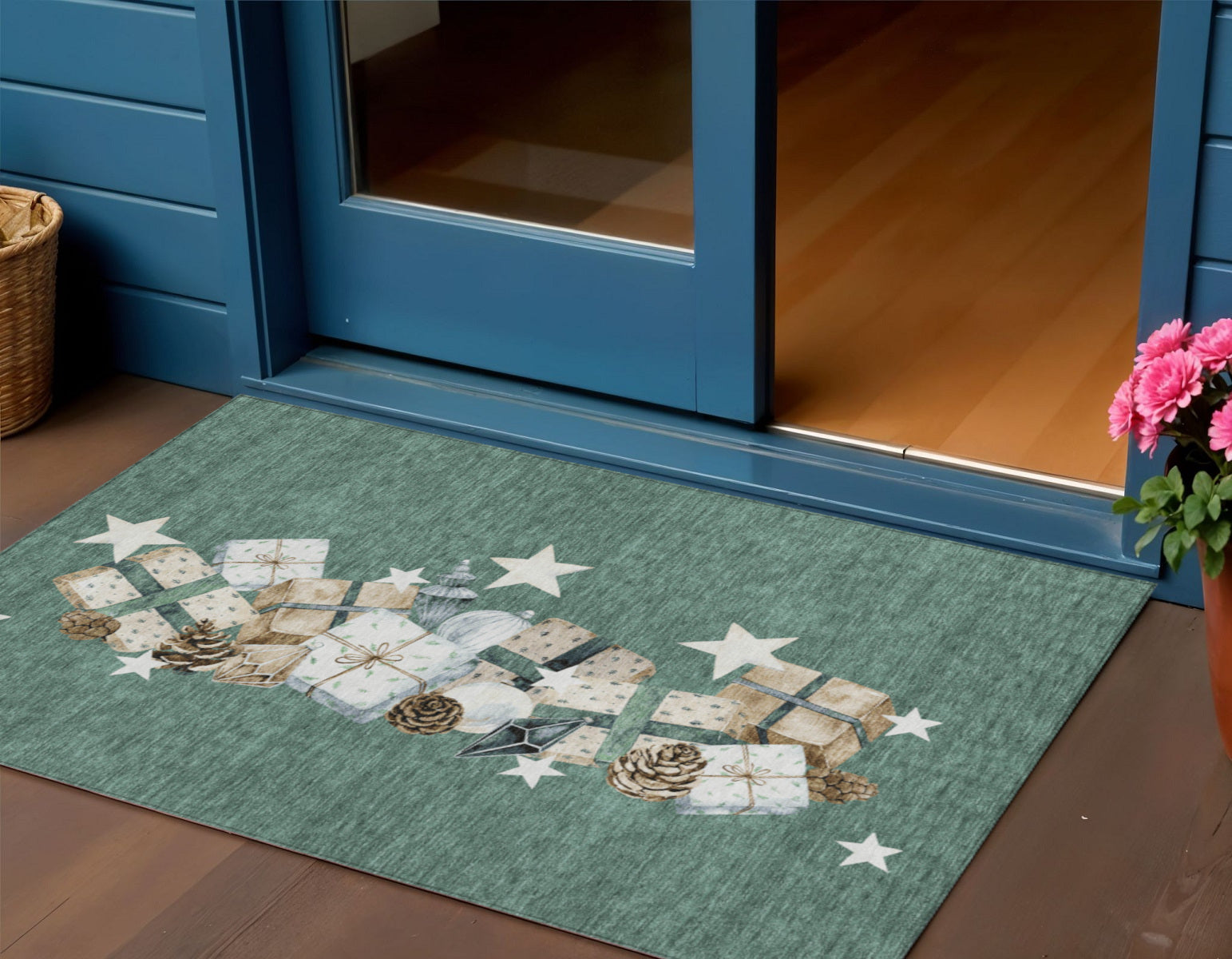 3 X 5 Pale Aqua Beige Ivory And Taupe Presents Washable Indoor Outdoor Area Rug