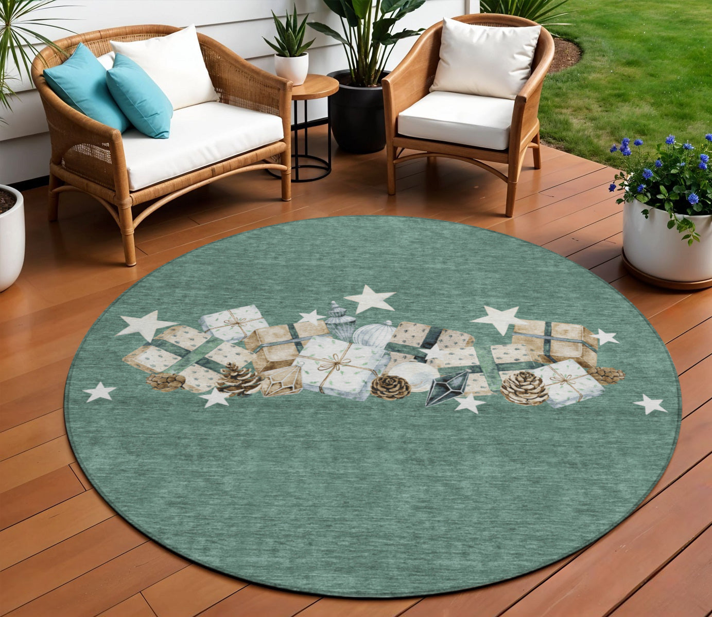 8 Pale Aqua Beige Ivory And Taupe Round Presents Washable Indoor Outdoor Area Rug