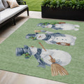 5 X 8 Artichoke Green Denim Blue And Ivory Snowmen Washable Indoor Outdoor Area Rug