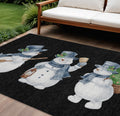 8 X 10 Black Denim Blue And Ivory Snowmen Washable Indoor Outdoor Area Rug