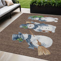 5 X 8 Brown Denim Blue And Ivory Snowmen Washable Indoor Outdoor Area Rug