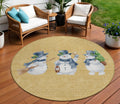 8 Gold Denim Blue And Ivory Round Snowmen Washable Indoor Outdoor Area Rug