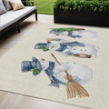 5 X 8 Ivory And Denim Blue Snowmen Washable Indoor Outdoor Area Rug