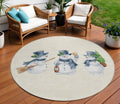 8 Ivory And Denim Blue Round Snowmen Washable Indoor Outdoor Area Rug