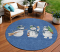 8 Navy Blue Denim Blue And Ivory Round Snowmen Washable Indoor Outdoor Area Rug