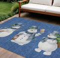 9 X 12 Navy Blue Denim Blue And Ivory Snowmen Washable Indoor Outdoor Area Rug