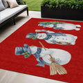 5 X 8 Red Denim Blue And Ivory Snowmen Washable Indoor Outdoor Area Rug