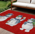 10 X 14 Red Denim Blue And Ivory Snowmen Washable Indoor Outdoor Area Rug