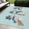 5 X 8 Sky Blue Denim Blue And Ivory Snowmen Washable Indoor Outdoor Area Rug