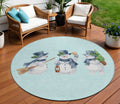 8 Sky Blue Denim Blue And Ivory Round Snowmen Washable Indoor Outdoor Area Rug