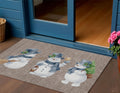 3 X 5 Taupe Denim Blue And Ivory Snowmen Washable Indoor Outdoor Area Rug