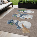5 X 8 Taupe Denim Blue And Ivory Snowmen Washable Indoor Outdoor Area Rug