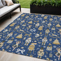 5 X 8 Navy Blue Gold Black And Gray Nutcracker Washable Indoor Outdoor Area Rug