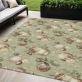 5 X 8 Artichoke Green Brown And Beige Stars Washable Indoor Outdoor Area Rug