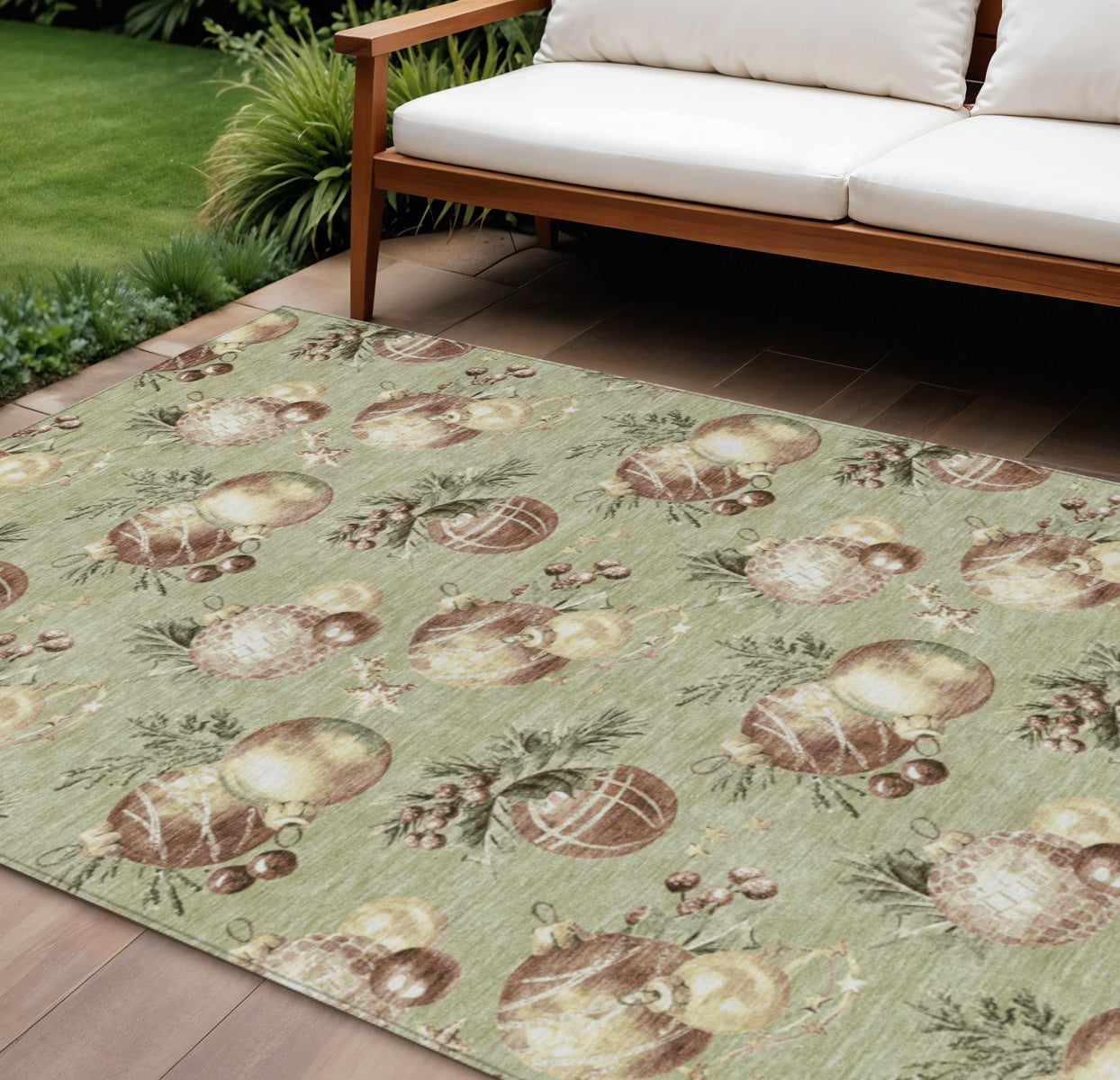 8 X 10 Artichoke Green Brown And Beige Stars Washable Indoor Outdoor Area Rug