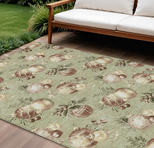 10 X 14 Artichoke Green Brown And Beige Stars Washable Indoor Outdoor Area Rug