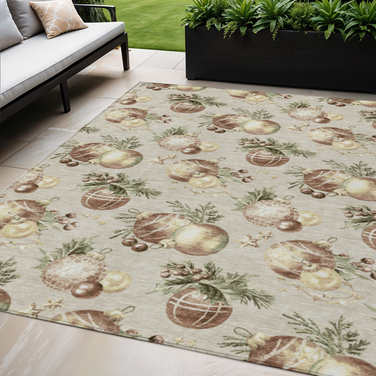 5 X 8 Beige Brown And Ivory Stars Washable Indoor Outdoor Area Rug