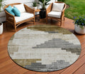 8 Brown Beige And Charcoal Round Geometric Washable Indoor Outdoor Area Rug