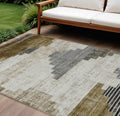 10 X 14 Brown Beige And Charcoal Geometric Washable Indoor Outdoor Area Rug