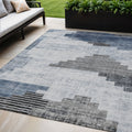 5 X 8 Blue Ivory And Charcoal Geometric Washable Indoor Outdoor Area Rug