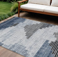 8 X 10 Blue Ivory And Charcoal Geometric Washable Indoor Outdoor Area Rug