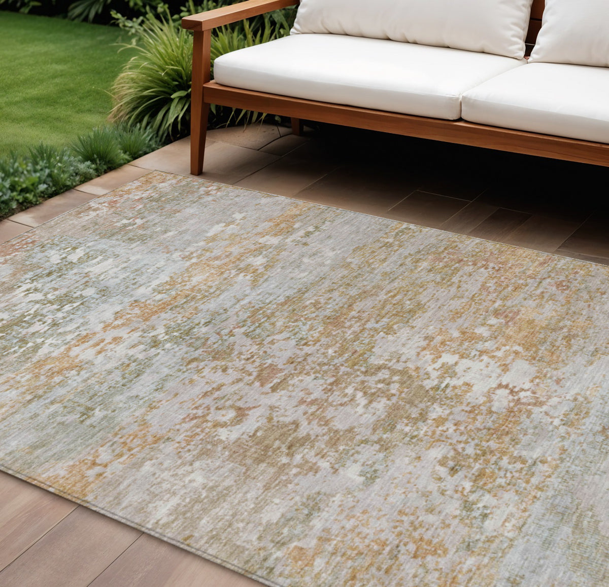 9 X 12 Coral Ivory And Gray Abstract Washable Indoor Outdoor Area Rug