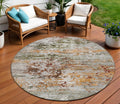 8 Terra Cotta Gray And Ivory Round Abstract Washable Indoor Outdoor Area Rug