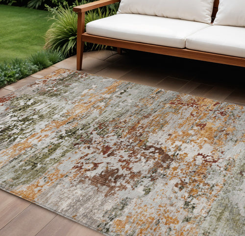 10 X 14 Terra Cotta Gray And Ivory Abstract Washable Indoor Outdoor Area Rug