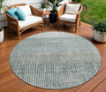 8 Aqua And Gray Round Geometric Washable Indoor Outdoor Area Rug