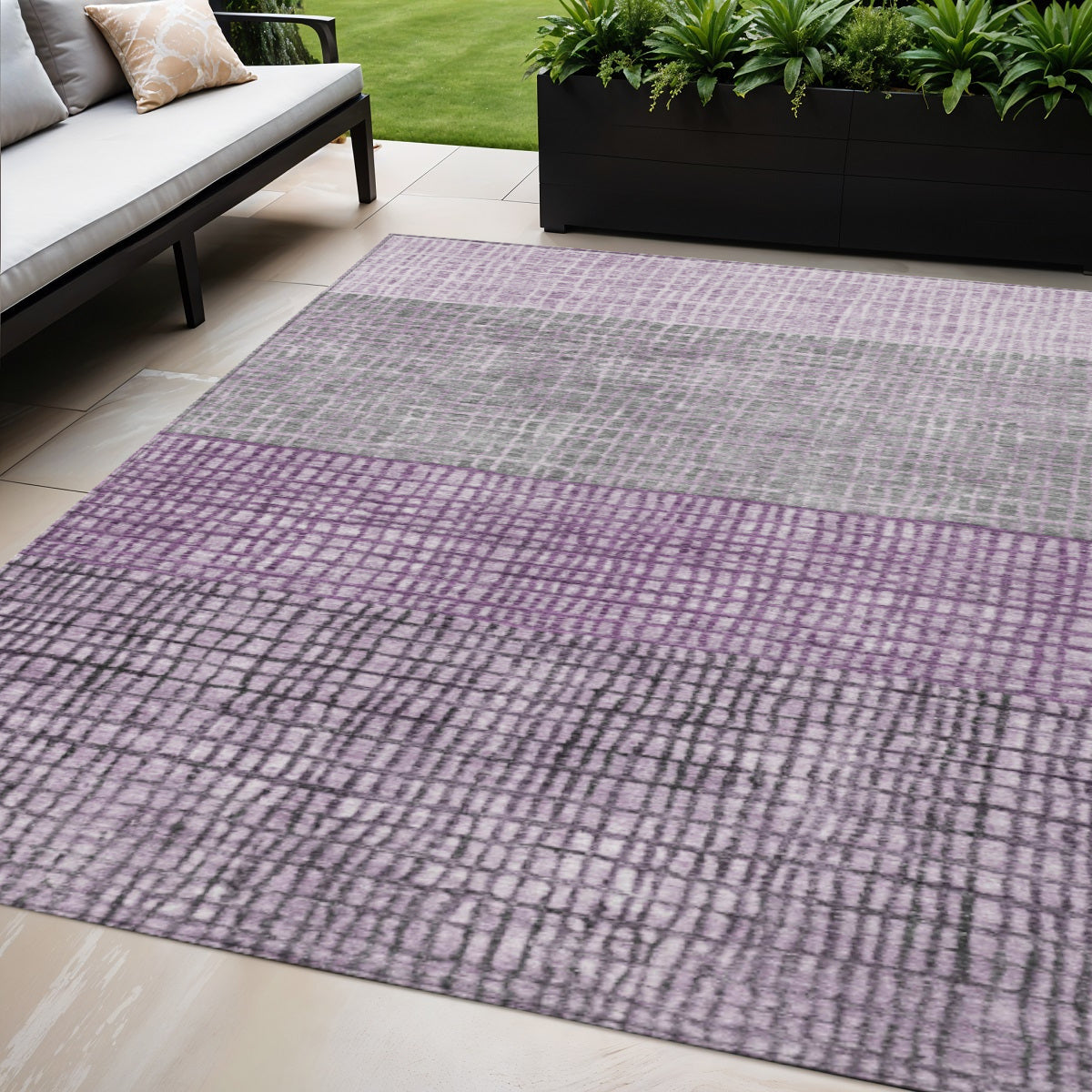 5 X 8 Plum And Gray Geometric Washable Indoor Outdoor Area Rug