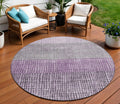 8 Plum And Gray Round Geometric Washable Indoor Outdoor Area Rug