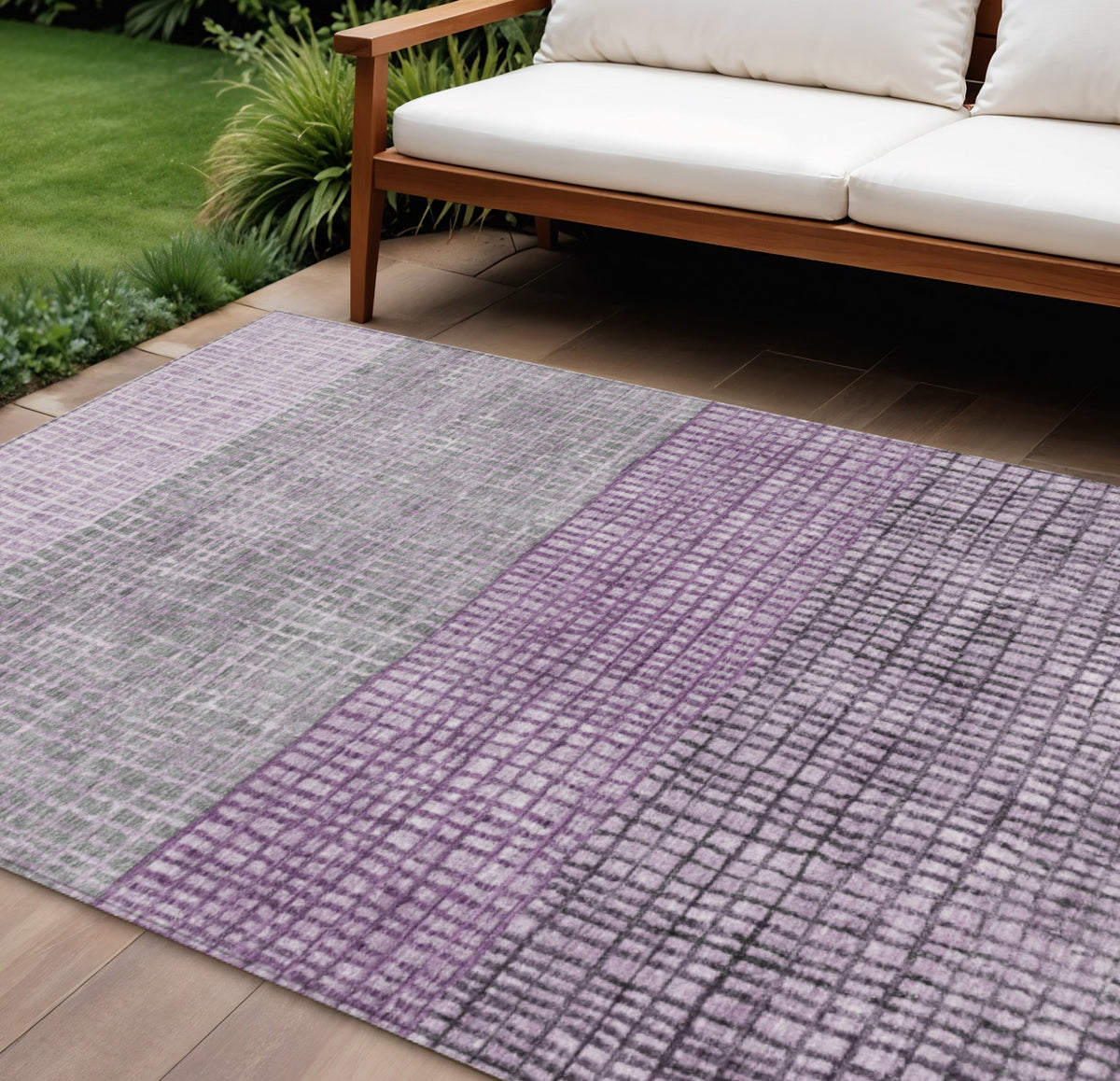 8 X 10 Plum And Gray Geometric Washable Indoor Outdoor Area Rug