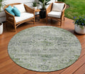8 Artichoke Green And Gray Round Medallion Washable Indoor Outdoor Area Rug