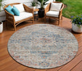 8 Beige And Denim Blue Round Medallion Washable Indoor Outdoor Area Rug