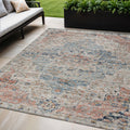 10 X 14 Beige And Denim Blue Medallion Washable Indoor Outdoor Area Rug