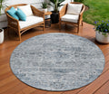 8 Sky Blue And Denim Blue Round Medallion Washable Indoor Outdoor Area Rug